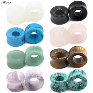 Alisouy 2pc Stone Ear Plug Double Flared Natural Stone Ear Tunnel Plugs Ear Gauges Stretcher Expander Flesh Body Piercing Jewery