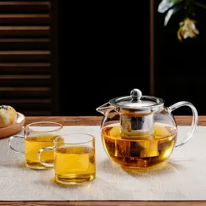 Glass Teapot and Teacup Set 22oz, with Removable 18/8 Stainless Steel Infuser, Borosilicate Glass Transparent Teapot, Suitable for Flower Tea and Loose Leaf Tea, Tea Brewer, Great for Camping and Home Use