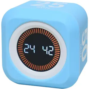 Rotating Pomodoro Cube Visual Timer 5, 25, 10 50 Minutes Preset, Rechargeable Desk Productivity Flip Timer w/ Cover Custom Countdown, Silent Mode for , Study, Work, Kitchen, School(Blue)