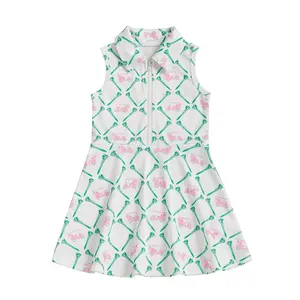 Infant Toddler Baby Girl Dress Kids Polo Dress Little Girls Golf Cart Print Zipper Front Collared Ruffle Sleeveless A line Dresses Cute Summer Clothes