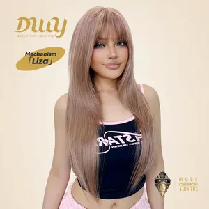 Liza H-DWY Mid-Length Straight Pink Bionde with Bangs Glueless Synthetic Wig for Women 24 Inches