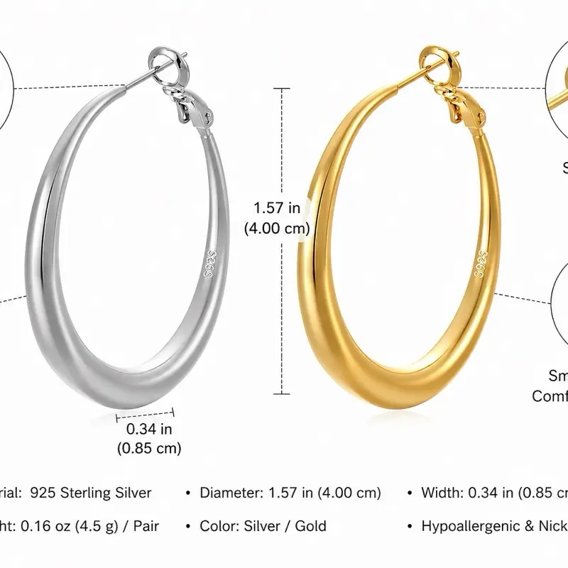 18K Gold Plated Classic Oval Hoop Earrings