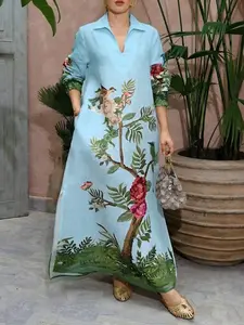 Women's Plus Size Tree Print Boho Style Floral Solid Color Spring & Fall Vacation, Casual Boho Bohemian Fashion Long Sleeve Top, Comfortable Daily Wear