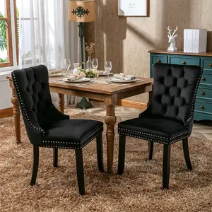 2-piece dining chair set, high-end velvet cushioned decorative chair, French dining chair, button tufted dining chair, with rear loop pull and nail head decoration, seat height of 20