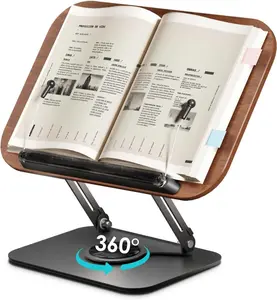 Book Stand for Reading, Height & Angle Adjustable Book Holder with 360 °   Rotating Base, Foldable Portable Lightweight Bookstand for Office Kitchen School, Fits Textbook Recipe Magazine Kindle Tablet