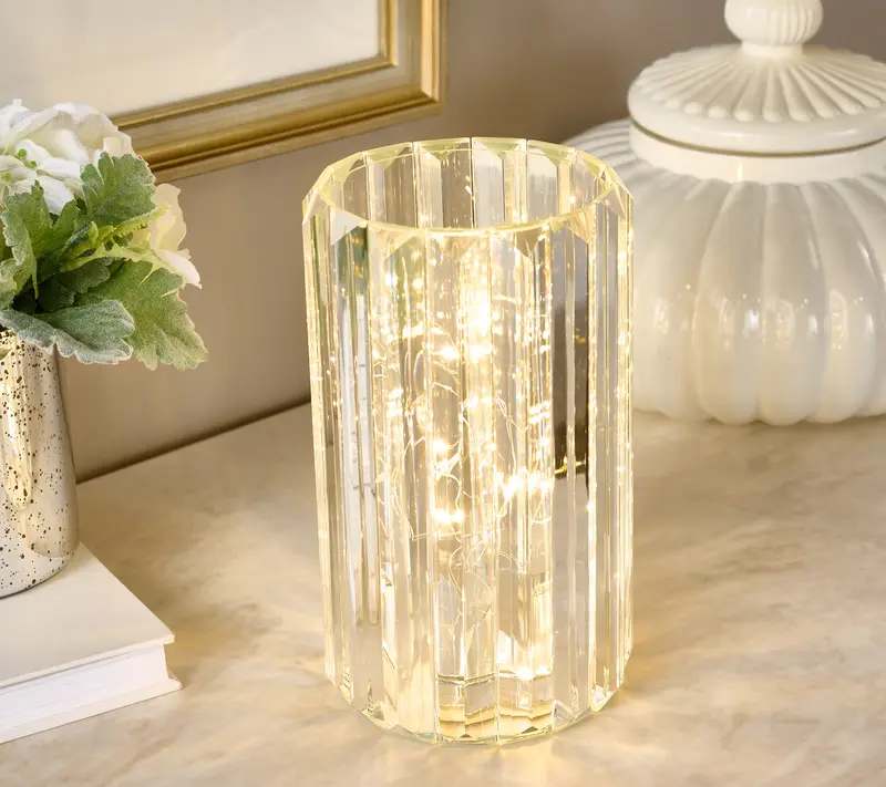 8" Illuminated Faceted Glass Prism Hurricane by Valerie