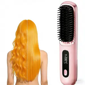 LAPTOM MAX Go Brush Pro for Short Hair Hair Straightener Brush Cordless Rechargeable Portable for Travel, Pink Laptom Max