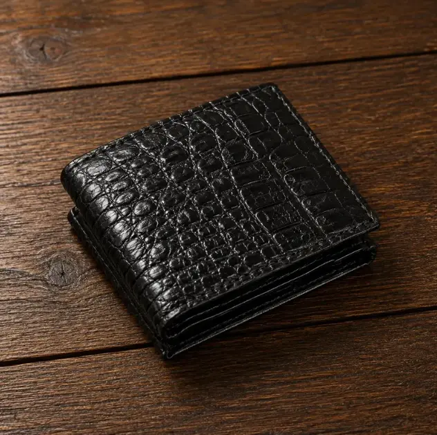 Black Croc Leather Trifold Wallet for Men, Genuine Leather Wallet with ID Window, Credit Card Holder, Gift for Him