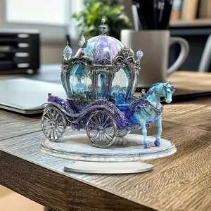 Blue Crystal Princess Carriage Acrylic Figurine - Boho Nautical Theme, Versatile Decor with Stand for Tables, Bedrooms, Dining & Living Rooms Perfect Creative Gift Idea