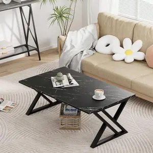 Coffee  Living Room  Black Center  Modern Faux Marble Rectangular Tea  With Sturdy Black-Finished Metal Frame,Industrial Wooden Coffee  For Bedroom Home Office Table Mobile Standing Desk Wheels Dining