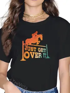 100% Cotton Funny Horse Jumping Art For Men Women Horseback Riding Lover T-Shirt
