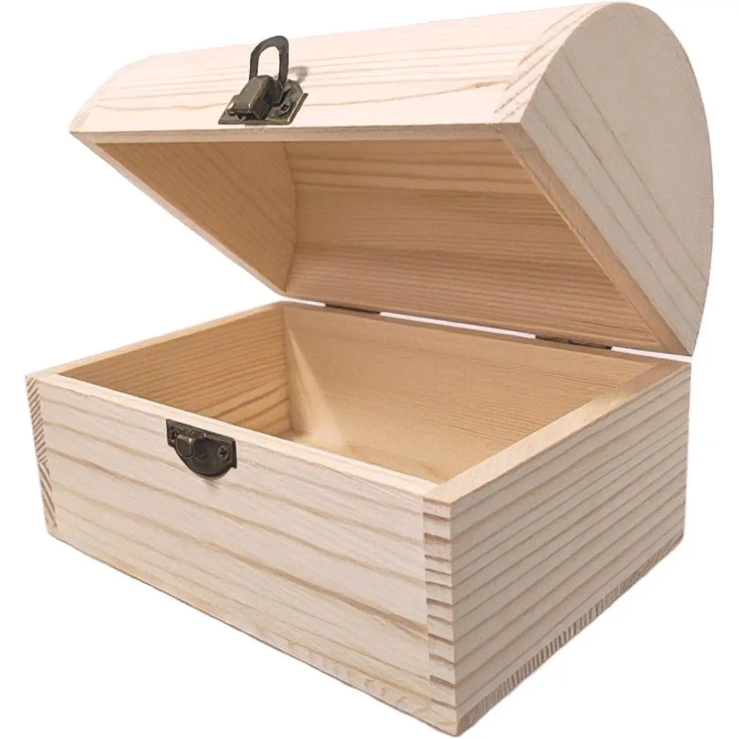 Small Wooden Box with 6.3 x 4.7 x 4.5 Inch Hinged Lid &  Clasp, Unfinished Pine  Storage Box for DIY Crafts, Painting, Keepsakes & Party Decorations, Small Wooden Treasure Chest Box