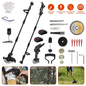 3-in-1 Cordless Electric Pole Saw & Mini Chainsaw & Grass Trimmer Kit with Adjustable Length 2Pcs 21V 1500mAh Batteries 4in/6in Chains Saw Rotatable Head, Safety Switch + Gloves/Goggle for Yard/Garden