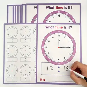 Children Learning Clock Set, 10pcs Dry Erase Teaching Tools, Analog Design, Home School Classroom Supplies, Easy Clean Surface