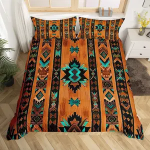 Brown Southwestern Bedding Duvet Cover Set Geometric Bedding Set Decor Tribal Exotic Style Native American Indian Design Comforter Cover Set Stripe Line Bedspread Cover,No Comforter