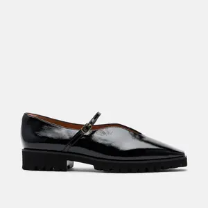 Roxie Black Patent Leather Lug Mary Janes
