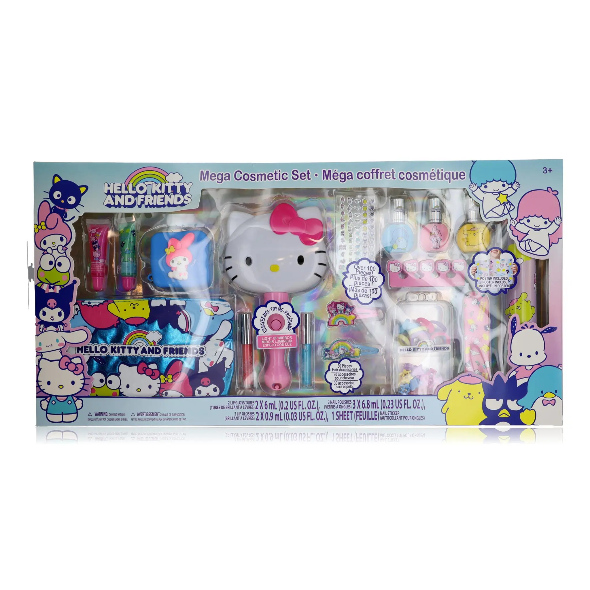 Hello Kitty and Friends Mega Cosmetic Set, All-in-1 Makeup Kit with Nail Polish and Lip Gloss for Girls' Pretend Play, Scent, Daily, Floral, Fragrance