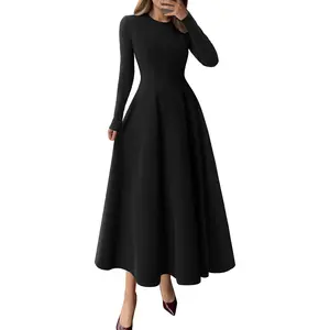 Cocktail Dresses for Women 2025 Elegant Classy Fall Long Sleeve Midi A Line Flowy Modest Winter Party Dress