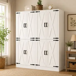 Homieasy 71" Tall Farmhouse Kitchen Pantry Cabinet, Bathroom Storage Cabinet with Barn Doors, Adjustable Shelves & Drawer Organizer, Versatile Tall Storage Cupboard for Dining Room, Bathroom, Utility Room