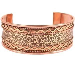 Handcrafted Pure Copper Cuff Bracelet Adjustable Open Bangle for Women & Men