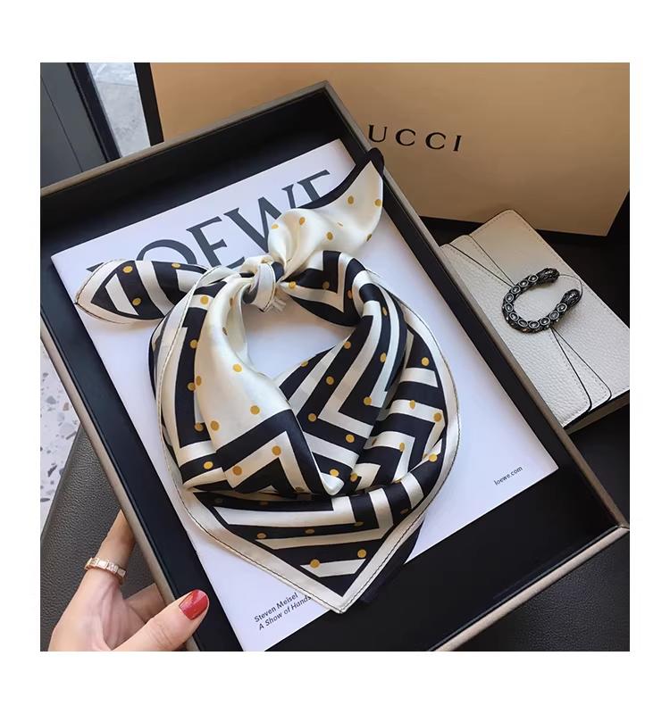 100% Mulberry Silk Women’s Korean Style Ribbed Polka Dot Silk Scarf/Necktie for Spring & Autumn, 53 cm Small Square Silk Scarf