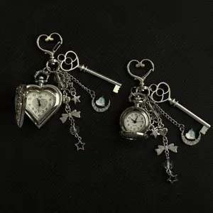 Original Hollow Heart Pocket Watch Chain keychain Design Steampunk Clock Vintage Necklace Pendant Jewelry Watch Men Women Gift