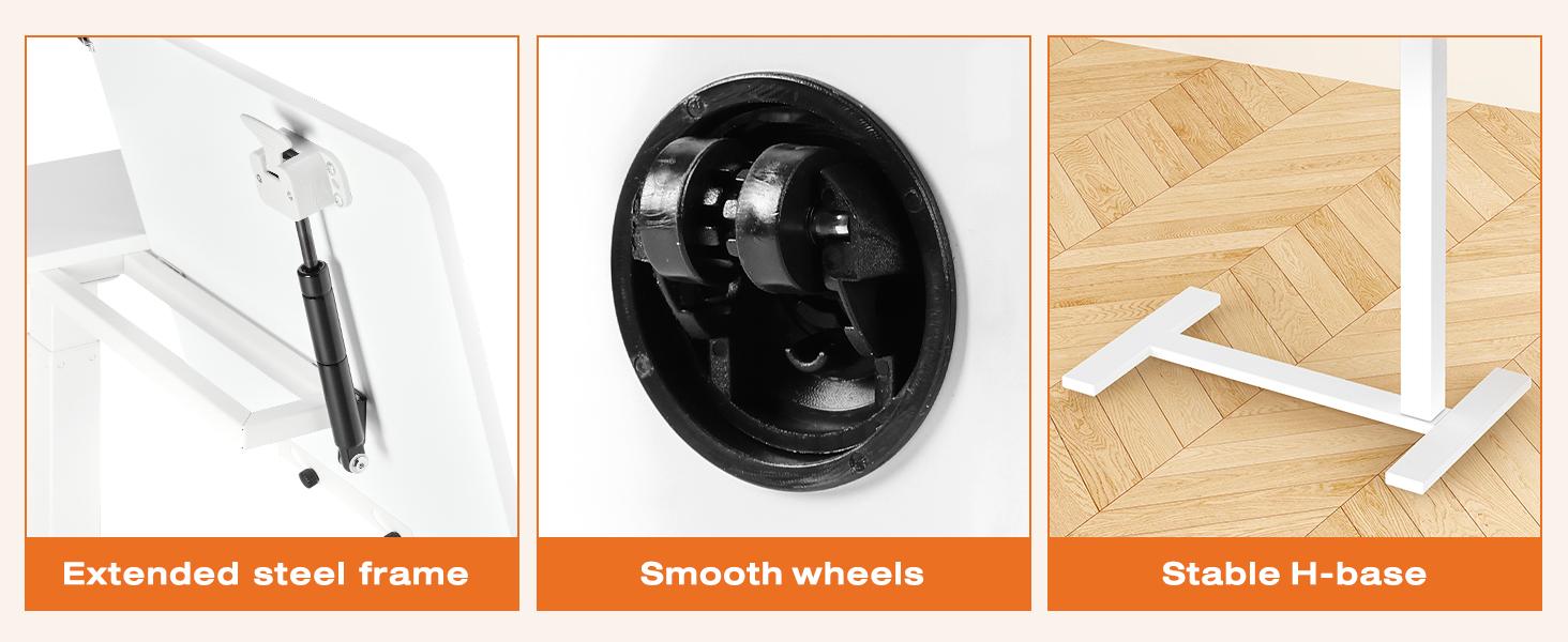 Overbed Bedside Table with Wheels, Mobile Standing Stand Up Rolling, Adjustable Height Tray, Side Computer Workstation for Home, Office Use