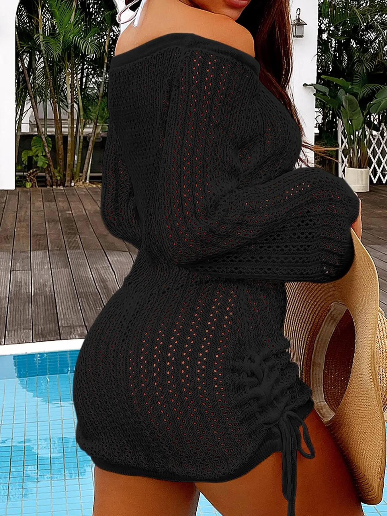Women's Solid Off Shoulder Ruched Drawstring Cover Up Dress, Boho Hollow Out Flounce Sleeve Cover Up Dress for Beach Holiday Vacation, Ladies Spring & Fall Clothes, Summer Clothing - TikTok Shop Women's Solid Off Shoulder Ruched Drawstring Cover Up Dress, Boho Hollow Out Flounce Sleeve Cover Up Dress for Beach Holiday Vacation, Ladies Spring & Fall Clothes, Summer Clothing - TikTok Shop
