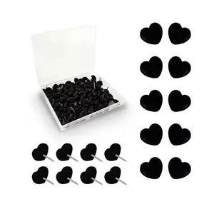 50pcs Plastic Love Thumbtack Shape Tack Binding Board Wall Nail Poster Photo Etc Back To School Black Heart Design for Back-to-School Projects