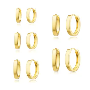 TEWIKY 14K Gold/Sliver-Plated Five Pair Earrings  Smooth Hoops Valentine's Day Gift Versatile Design for Various Occasions