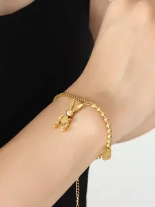 Unique Mechanical Rabbit Pendant Bracelet, Stainless Steel Box Chain Beaded Jewelry, Lucky Charm Accessory Gift for Women