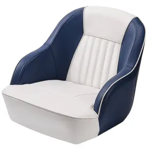 Pontoon Boat Seat - Captain's Bucket Seat With Thickened Sponge Padding, Fishing & Sightseeing, 1-Piece，Blue/White