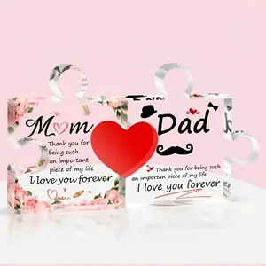 Acrylic Puzzle Shaped Ornament, 1 Count Letter Pattern Desktop Decoration, Birthday Gift for Mom & Dad, Home Decor for Living Room Bedroom, Home Office Decor