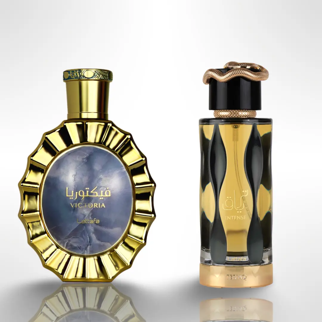 Lattafa Victoria + Teriaq Intense 100ml EDP Multi-Pack, Aromatic Unisex Fragrance with Jasmine Blend Freshness, Ideal Scent Gift for Boyfriends