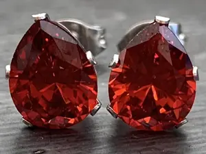 PAIR of Stunning Hypoallergenic Red CZ Gem Teardrop Stud Earrings