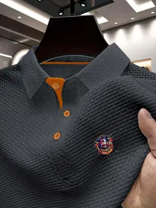 Men's Summer Ice-Cool Polo Shirt, Geometric Pattern, Slim-Fitting Casual Wear, Ideal for Basketball Beach Gym