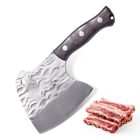 XNARLATH Carbon Steel Kitchen Meatknife - Heavy-Duty Full Tang Hand Forged Bone Cleaver, Butcher Tool for Kitchen, Outdoor BBQ