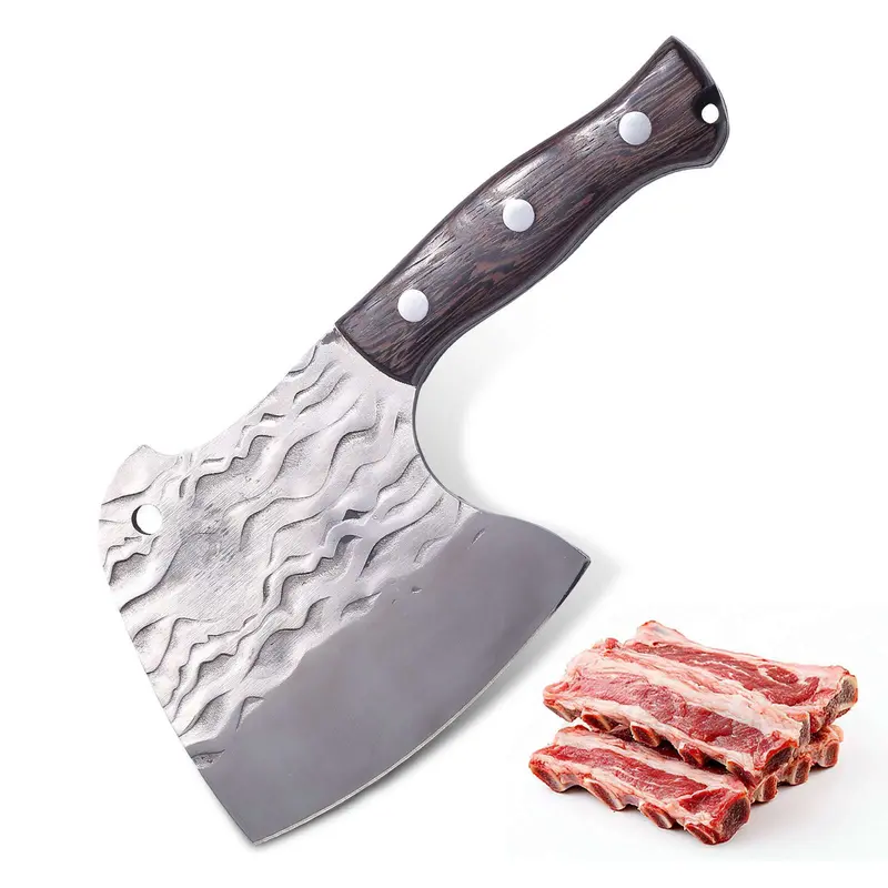 XNARLATH Carbon Steel Kitchen Meatknife - Heavy-Duty Full Tang Hand Forged Bone Cleaver, Butcher Tool for Kitchen, Outdoor BBQ