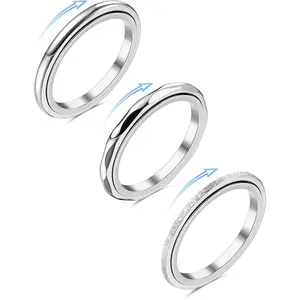FINREZIO Unisex 3-Piece Anxiety Relief Spinner Ring Set - Stainless Steel Fidget Jewelry for Stress & Focus, Durable Anti-Stress Thumb Rings for Women/Men, Everyday Wear Silver Band Rings