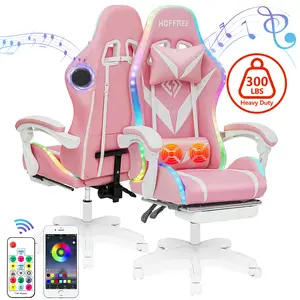 Gaming Chair with Bluetooth Speakers and RGB LED Lights Ergonomic Computer Gaming Chair with Footrest Music Video Game Chair High Back with Lumbar Support
