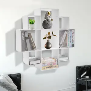 CNCEST Wall Mounted Book Shelf, White 9-Cubby Floating Shelves Organizer 35 Inch Modern PVC Board Storage for Living Room, Study, Office