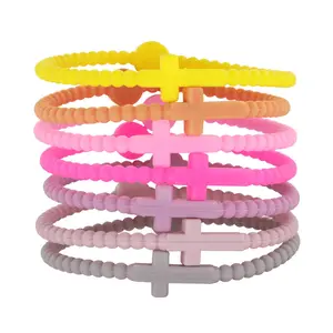 Colorful silicone bracelet with macaron and cross designs, slim style, new children's bracelet