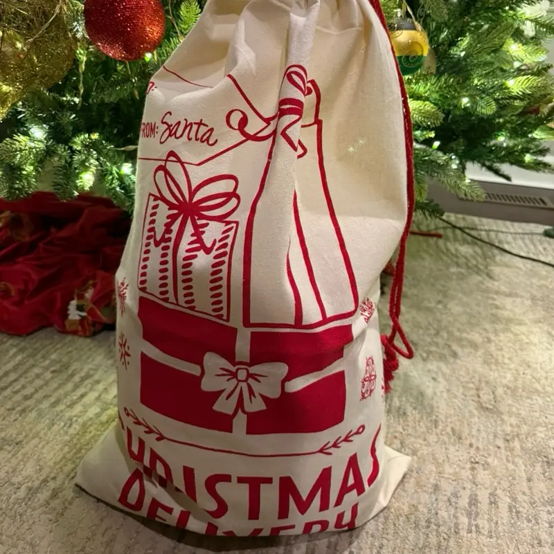 Personalized Santa Sack – Custom Name Christmas Bag (Off-White & Red)