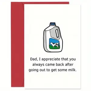 Funny Father's Day Greeting Card with Envelope, Dad's Appreciation Card, Perfect Gift for Dad and Husband, Thank You Milk Joke Card
