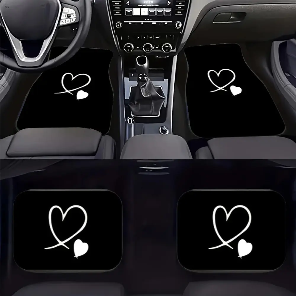Heart Pattern Car Floor Mats Set, Durable Polyester Material, Easy Clean, All-Weather Protection, Fits Sedans & Suvs, Perfect Gift, Car Interior Accessory, Car Accessories