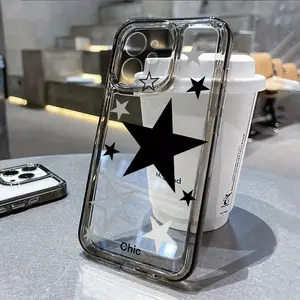 Black Star Pattern Case for iPhone 16 15 14 Pro Max 13 12 11 XR XS Plus Anti-Yellowing Shockproof Lightweight Transparent soft Cover