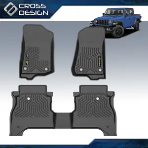 CROSSDESIGN TPE Floor Mats Protection Liners Fit For 20-25 Jeep Wrangler Gladiator Front & 2nd Row, Anti-Slip TPE Waterpoof  All Weather Liner 3-pc Black Upgrade version waterproof