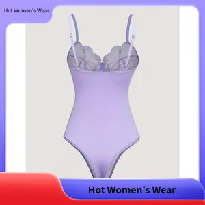 【Hot Women's Wear】Women'S Sexy Sheer Lace Bodysuit, Lavender Light Purple Gentle