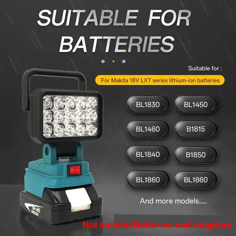 18V Li-ion Battery Compatible LED Work Light for Makita (Battery Not Included) - Switch-Equipped, Angle-Adjustable, Portable, Camping Use, Emergency Ready, Ideal for Outdoor & Auto Repair