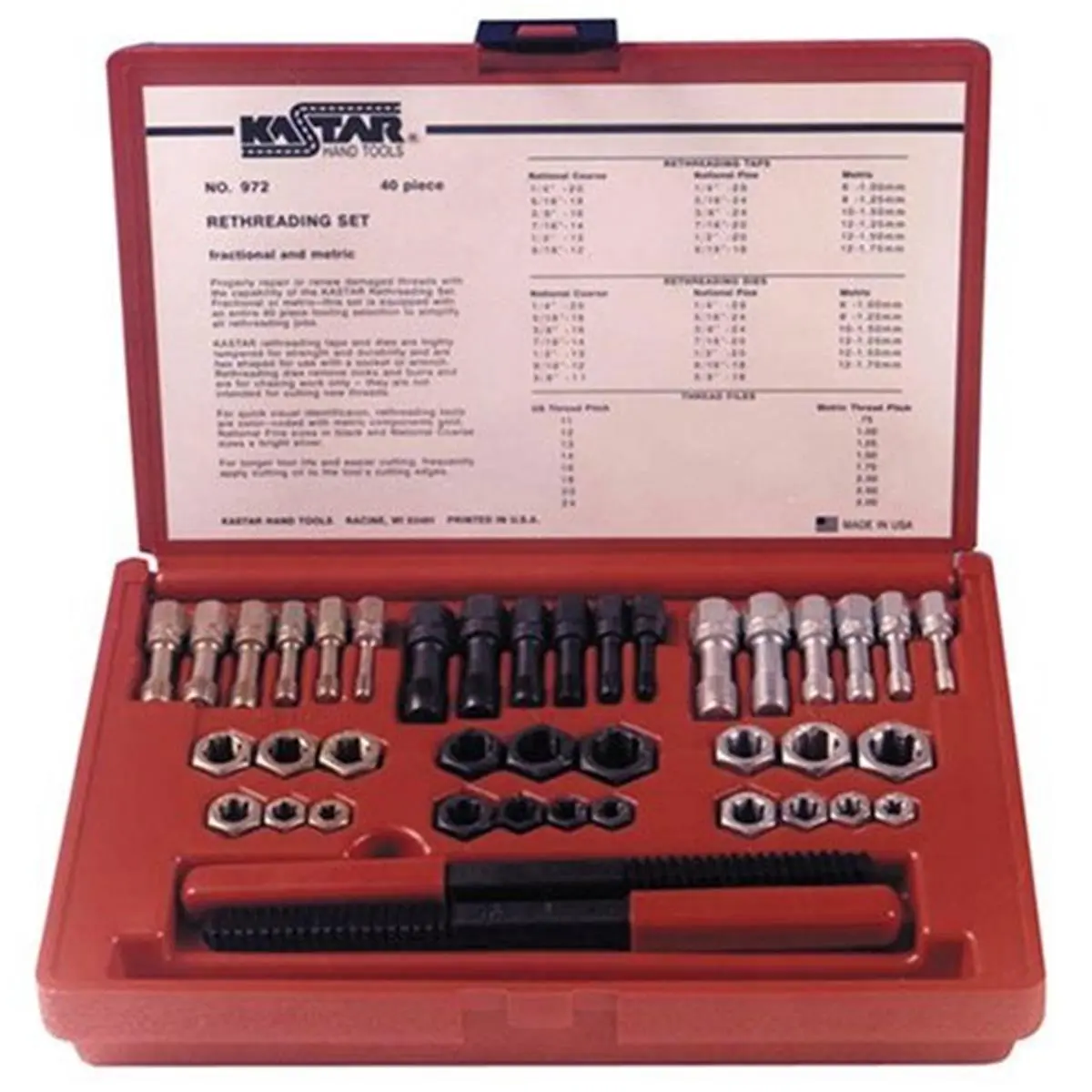 212 MAIN Kastar 972 40-Piece Master Rethreading Kit - SAE/Metric, Hardware, DIY Tools, Construction Tools for Automotive & Motorcycle Repair Tasks